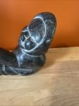 Vintage Eskimo Soapstone Hunter Sculpture, 7" X 9