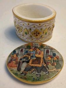 Elephant Soapstone Trinket Box with Gold Accents