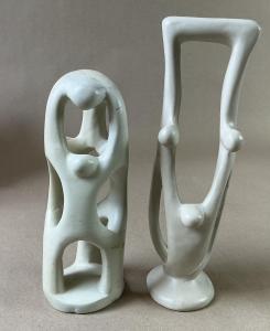 Set of 2 Hand-Carved Soapstone Family Sculptures