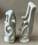 Set of 2 Hand-Carved Soapstone Family Sculptures