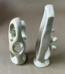 Set of 2 Hand-Carved Soapstone Family Sculptures