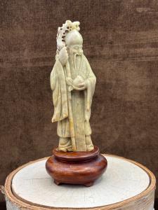 Vintage Soapstone Shou-lao Longevity Carving with Stand