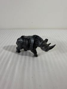 Dark Soapstone Rhinoceros Carving - Wildlife Art