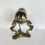 Soapstone Elephant Zebra Safari Egg with Brass Stand