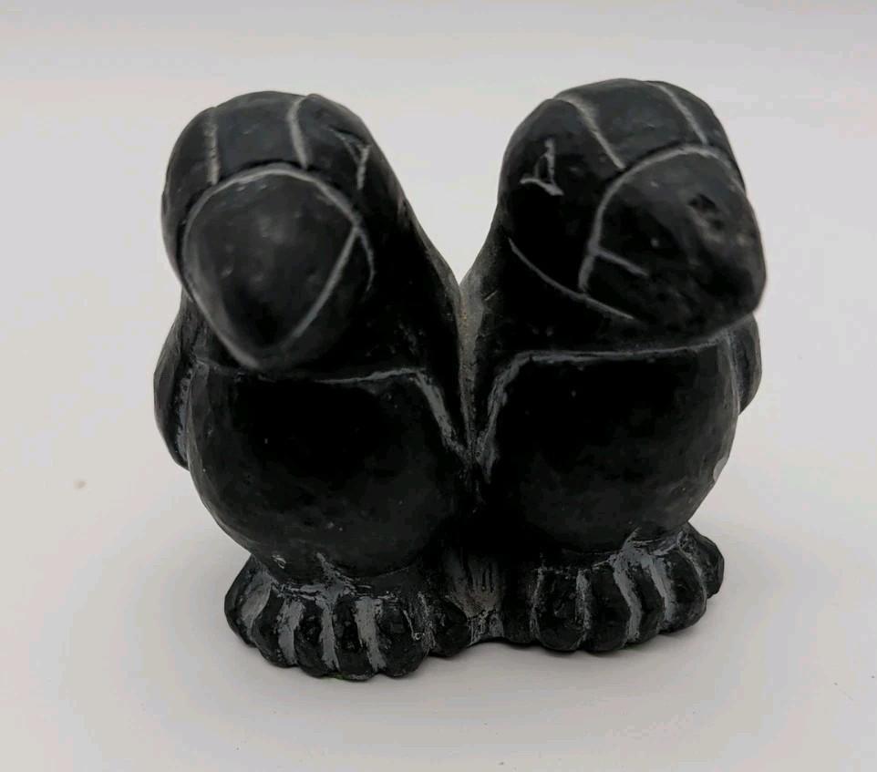Inuit Carved Soapstone Puffin Duo