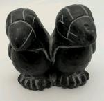 Inuit Carved Soapstone Puffin Duo