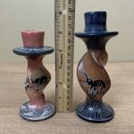 Hand-Painted Soapstone Elephant Candle Holders Set