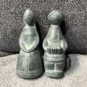 Hand Carved Soapstone  Abstract People Figurine Gray Art Sculpture