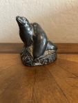 Vintage “Wolf Original” Black Carved Soapstone Sculpture Two Entwined Seals 3.5”
