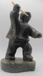 Vintage Hand Carved Soapstone Figure 6" Inuit Alaskan Native Sign Dimu Eskimo