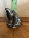 Vintage “Wolf Original” Black Carved Soapstone Sculpture Two Entwined Seals 3.5”