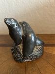 Vintage “Wolf Original” Black Carved Soapstone Sculpture Two Entwined Seals 3.5”