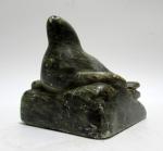 Signed Soapstone Inuit Seal Carving Statue