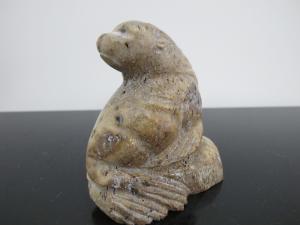 Inuit Soapstone Seal Figurine Sculpture - Signed