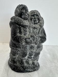 Inuit Couple Soapstone Carving - Signed Art