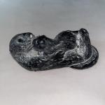 Gray Black Otter Soapstone Wolf Sculpture from Canada