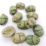 Hand Carved Blue/Green Scarab Beads - Set of 12