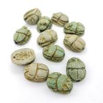 Hand Carved Blue/Green Scarab Beads - Set of 12