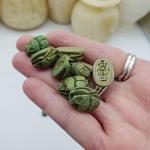 Hand Carved Blue/Green Scarab Beads - Set of 12