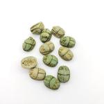 Hand Carved Blue/Green Scarab Beads - Set of 12