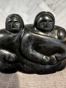 Large Inuit Soapstone Carving of Man and Woman