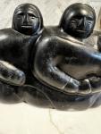 Large Inuit Soapstone Carving of Man and Woman