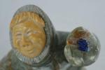 Inuit Soapstone Hunter Figure with Bowl, 4 Inch