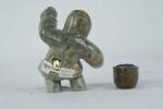 Inuit Soapstone Hunter Figure with Bowl, 4 Inch
