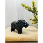 Black Soapstone Lion Figurine - Hand Carved Art
