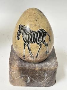 Hand Carved Soapstone Zebra Egg Sculpture