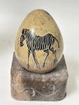 Hand Carved Soapstone Zebra Egg Sculpture