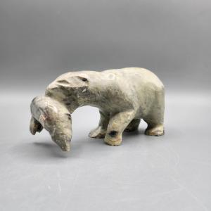 Soapstone Polar Bear with Fish Inuit Sculpture