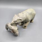Soapstone Polar Bear with Fish Inuit Sculpture