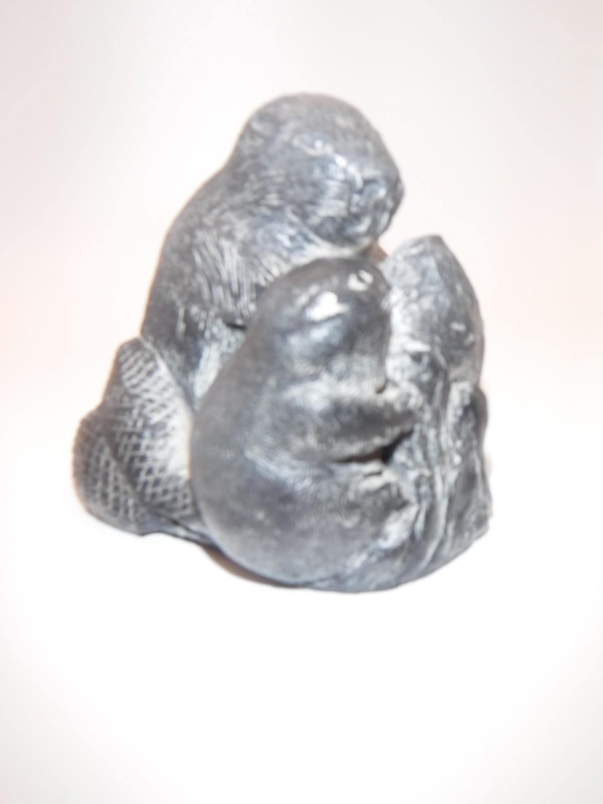 Hand Carved Soapstone Beaver with Baby 3"x3"x2.75