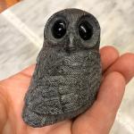 Hand-Carved Black Soapstone Owl with Glass Eyes