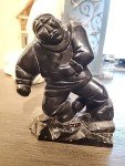 Soapstone Eskimo Hunter Standing on Rock Statue