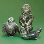 Inuit Soapstone Carvings: Bird and Seal Trio