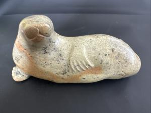 Inuit Soapstone Seal Carving by Eva Itulu