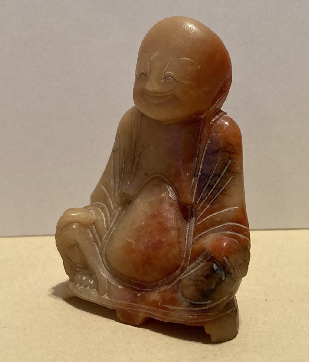 Chinese Smiling Buddha Soapstone Carving Sculpture