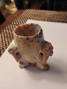 Soapstone Brush Pot with Monkey Design