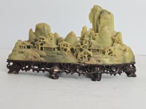 Vintage Chinese Soapstone Carving Scene 10"x6