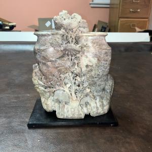 Antique Hand-Carved Chinese Soapstone Double Vase