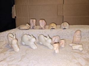 Pale Pink Soapstone Carved Safari Animals - Elephant, Lion, Turtle, Bunny Lot 13