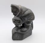 Vintage Inuit Fisherman Soapstone Hand Carved Sculpture Eskimo Art