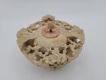 Vintage Carved Openwork Chinese Soapstone  Flowers Birds Incense Burner Pot Lid 