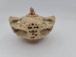 Vintage Carved Openwork Chinese Soapstone  Flowers Birds Incense Burner Pot Lid 