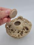 Vintage Carved Openwork Chinese Soapstone  Flowers Birds Incense Burner Pot Lid 