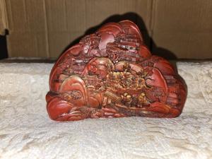 Handcarved Vintage Soapstone Landscape with Flowers