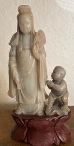 Hand Carved Quan Yin Soapstone Statue with Lotus Base
