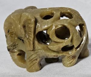 Vintage Soapstone Mother Elephant with Baby Carving